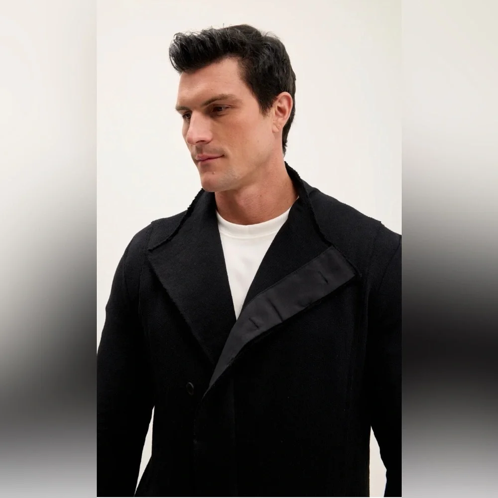 Ron Tomson Black Asymmetrical Draped Cardigan Jacket Raw Edge